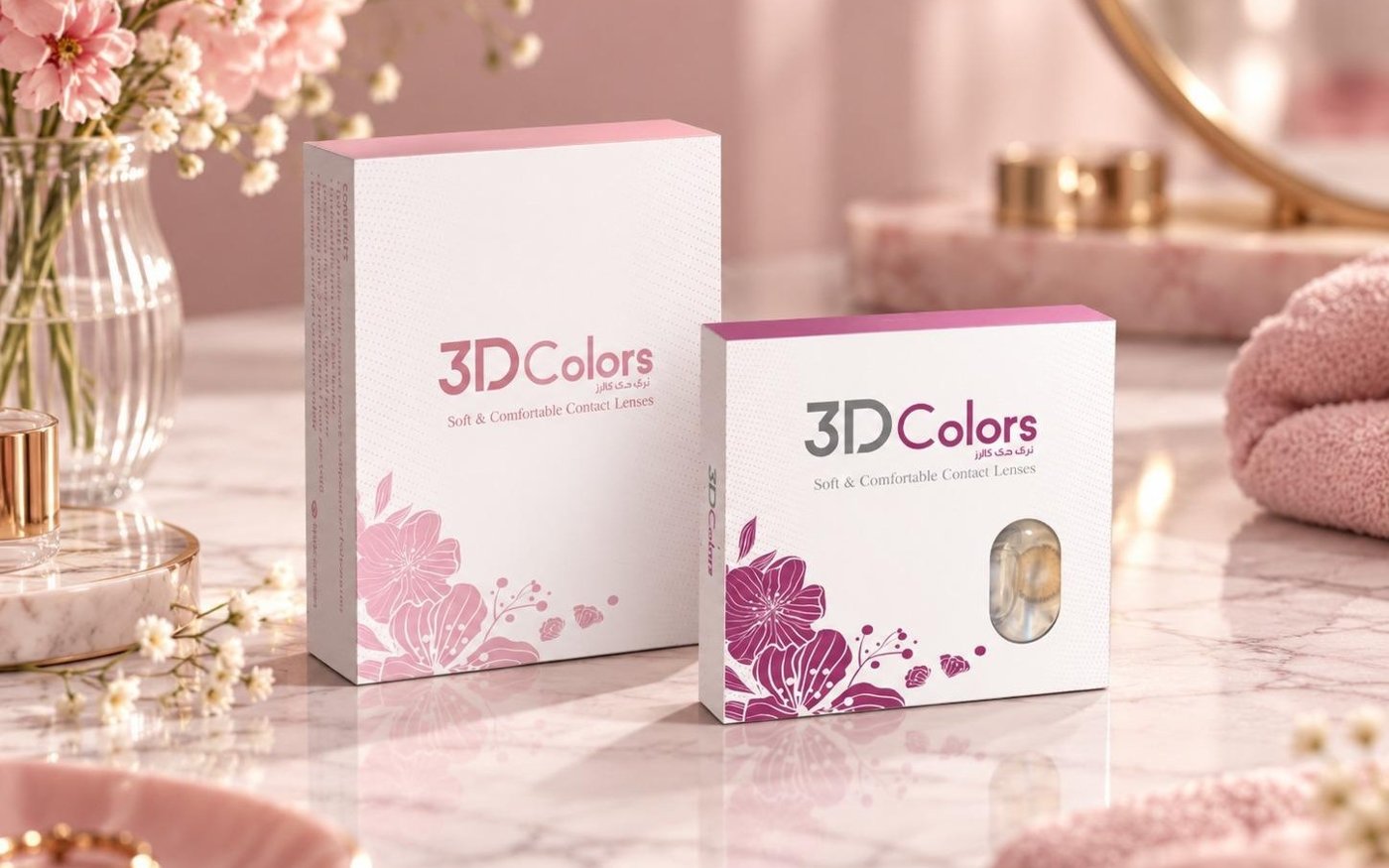 3D Colors boxes on pink marble