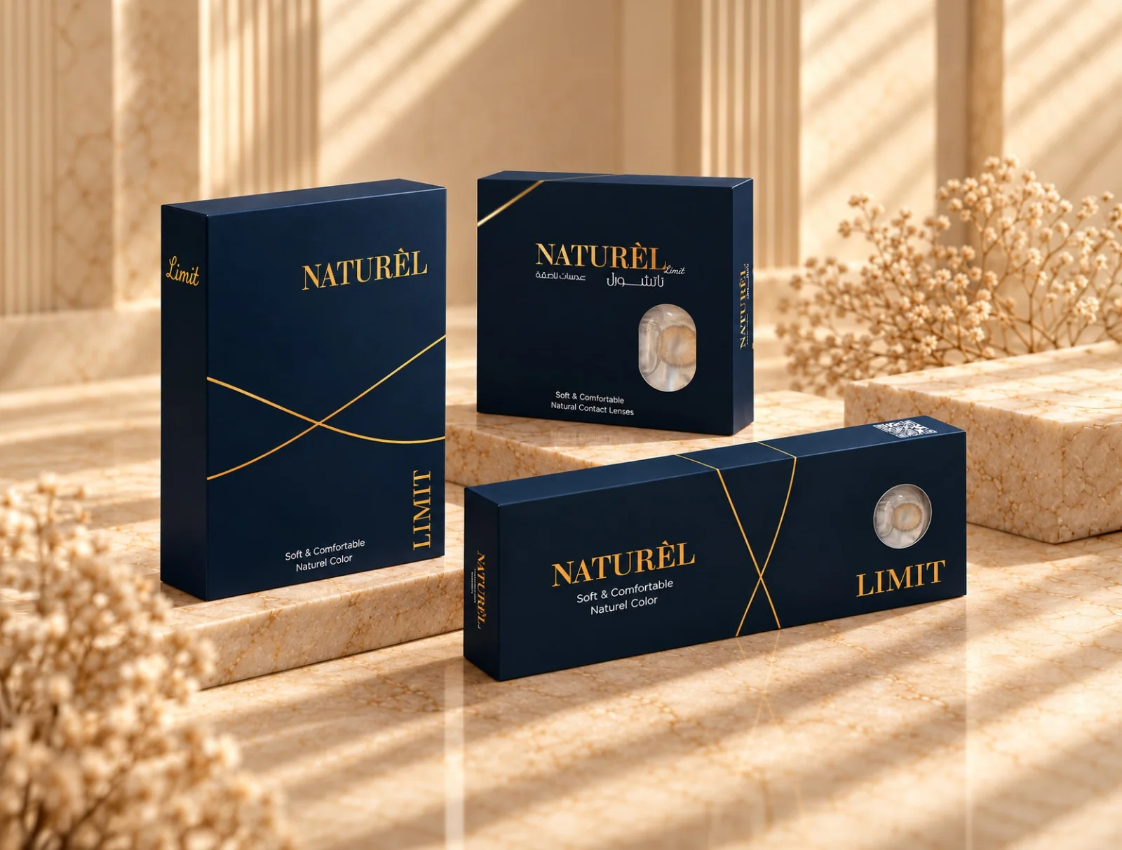 NATURÈL Limit box and slim pack in midnight navy with gold foil